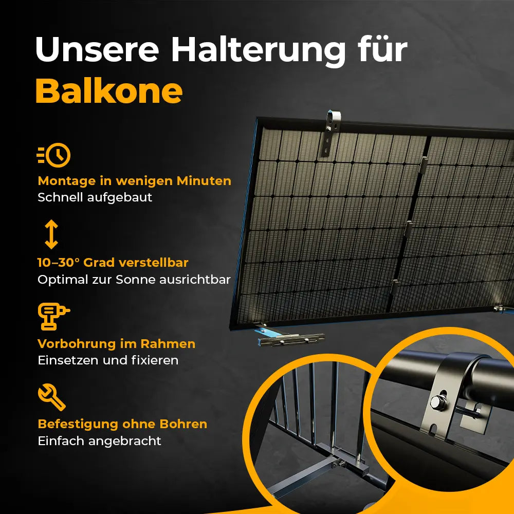 Balkonkraftwerk mit Anker SOLIX Solarbank 3 Pro 2000W Glas-Glas bifazial - Komplettset Gitterbalkon