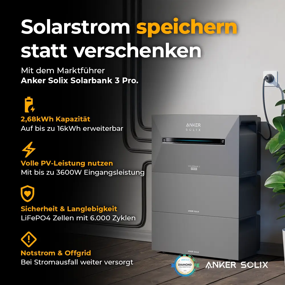 Balkonkraftwerk mit Anker SOLIX Solarbank 3 Pro 2000W Glas-Glas bifazial - Komplettset Gitterbalkon